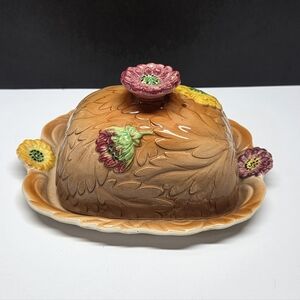 Vintage Shorter & Son Hand Painted Covered Butter Dish Cottagecore Majolica